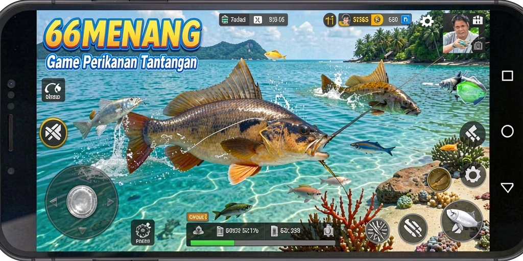 Screenshot gameplay 66MENANG menampilkan pengalaman memancing yang mendebarkan.