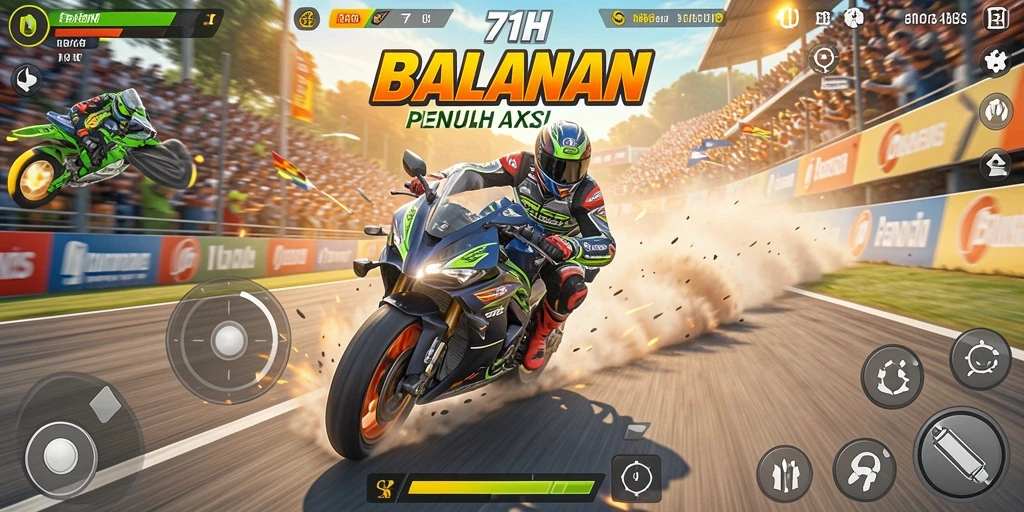Tampilan gameplay <strong>71H</strong> dengan motor melaju kencang di lintasan.