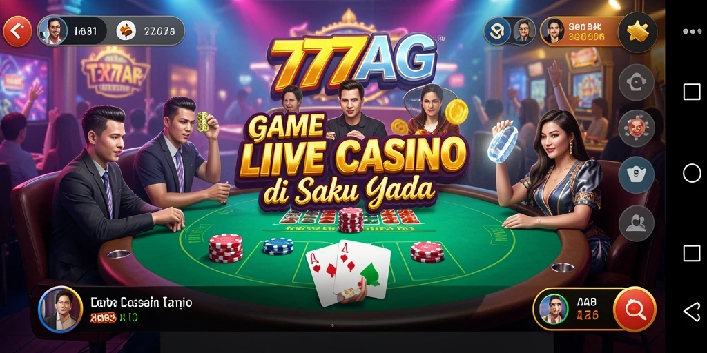 Screenshot gameplay langsung dari <strong>777AG</strong> dengan dealer dan pemain aktif.