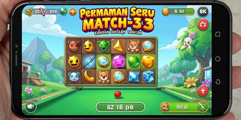 Tampilan gameplay seru dari 8ZK saat mencocokkan item Match-3.