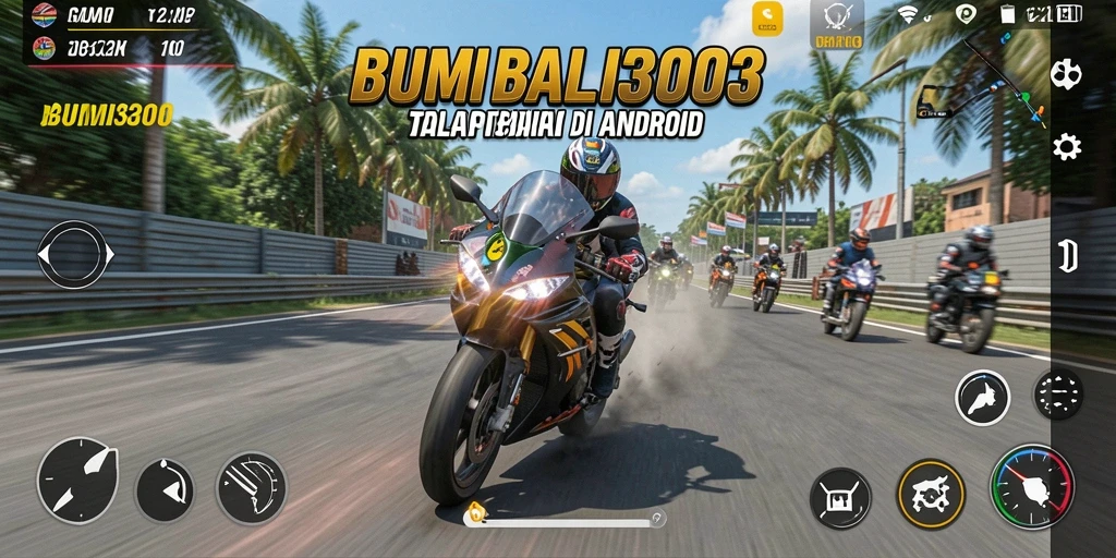 Tampilan gameplay BUMI303 saat balapan motor yang mendebarkan.