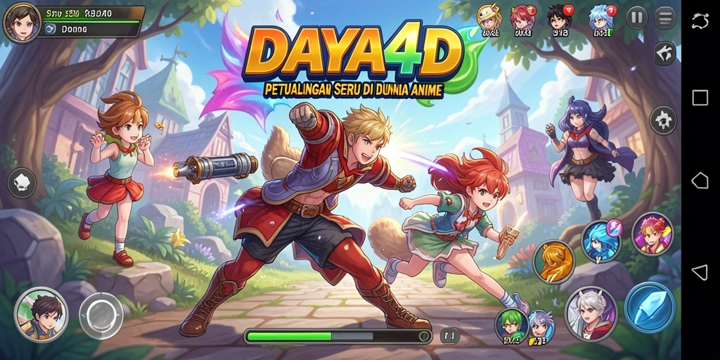 Tampilan gameplay DAYA4D dengan aksi karakter Anime yang penuh warna.