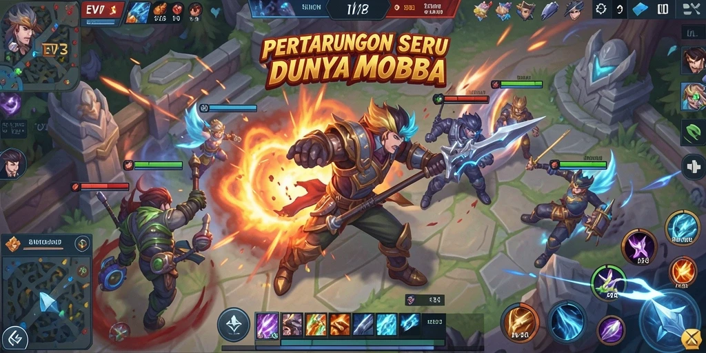 Screenshot utama EVIP3 menampilkan aksi seru dalam gameplay MOBA.
