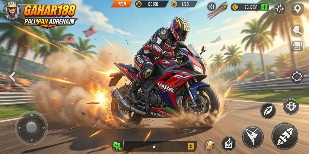 Tampilan gameplay GAHAR188 yang penuh aksi balapan motor.