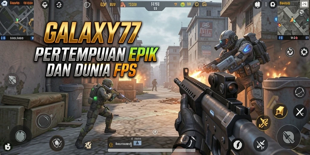 Tangkapan layar gameplay intens dari GALAXY77 dengan aksi FPS.
