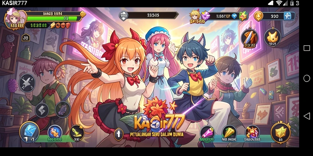Screenshot gameplay <strong>KASIR777</strong> menampilkan karakter Anime dalam pertempuran seru.