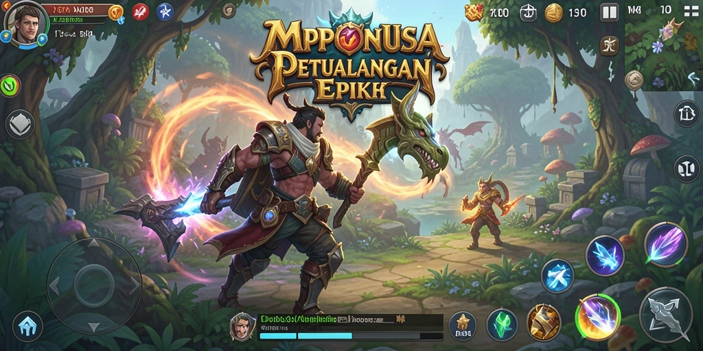 Tampilan gameplay dinamis dengan karakter RPG mendebarkan.