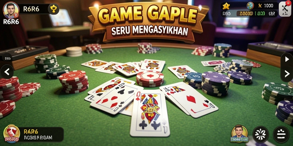 Screenshot gameplay R6R6 menunjukkan suasana seru saat bermain Gaple.